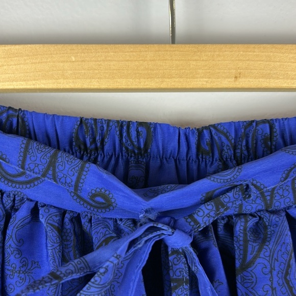 Mango Bohemian Paisley Floral Tie Waist A Line Pockets Maxi Skirt Small Blue - Picture 10 of 12